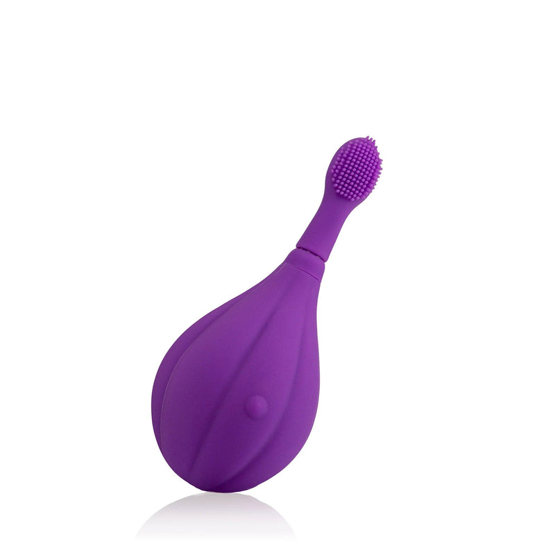 Front-facing angled sonic clitoral vibrator with textured pleasure sleeve JJ-violet