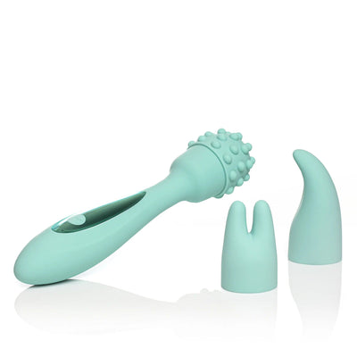 Angled side-facing clitoral massage wand with three pleasure heads JJ-cactus green