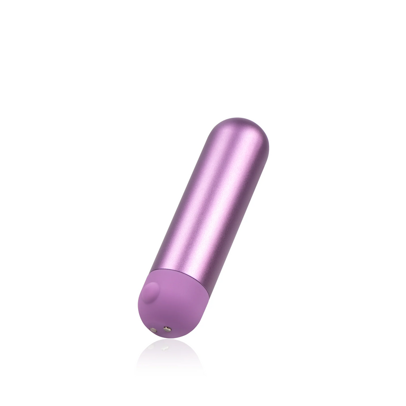 Mini bullet vibrator in the purple color with remote control in the diagonal position