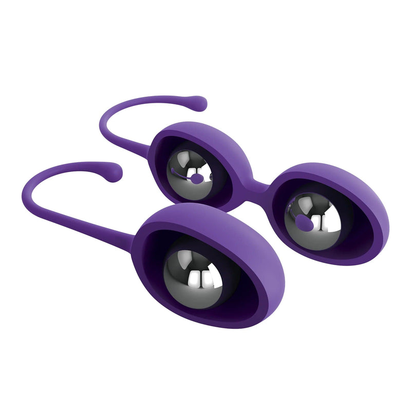 Cutaway of FDA-cleared silicone dual and single weight kegel trainers purple