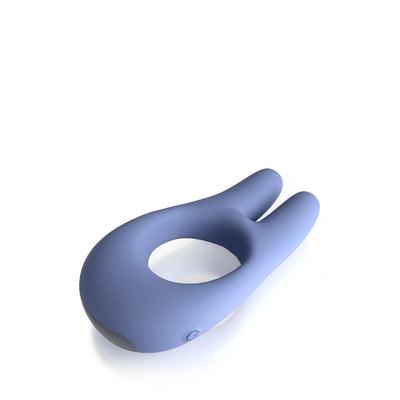 Top facing angled silicone penis ring with two prong rabbit ears midnight grey