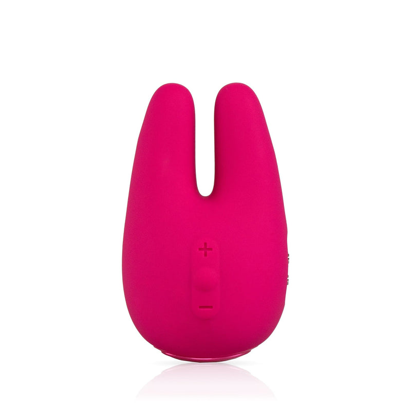 Front facing two prong clitoral vibrator in pink 