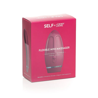 Self + Jimmyjane flexible mini massager in burgundy packaging
