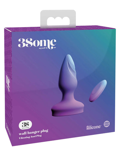 Packaging picture with image on package  of 3Some Wall Banger Plug-Purple