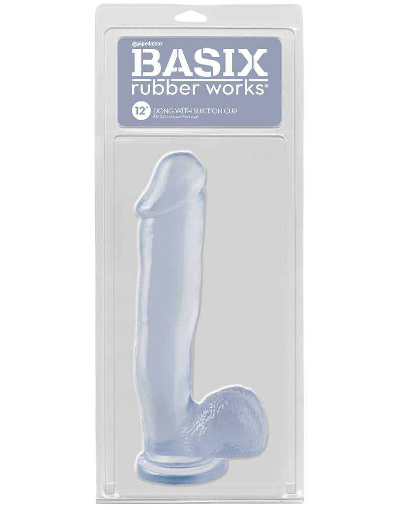 12 Inch Realistic Dildo Transparent  | Basix Rubber Works 12" Dong with Suction Cup