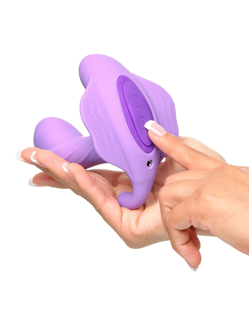 G-Spot Stimulator and Purple Vibrator Model Holding Pushing Buttons