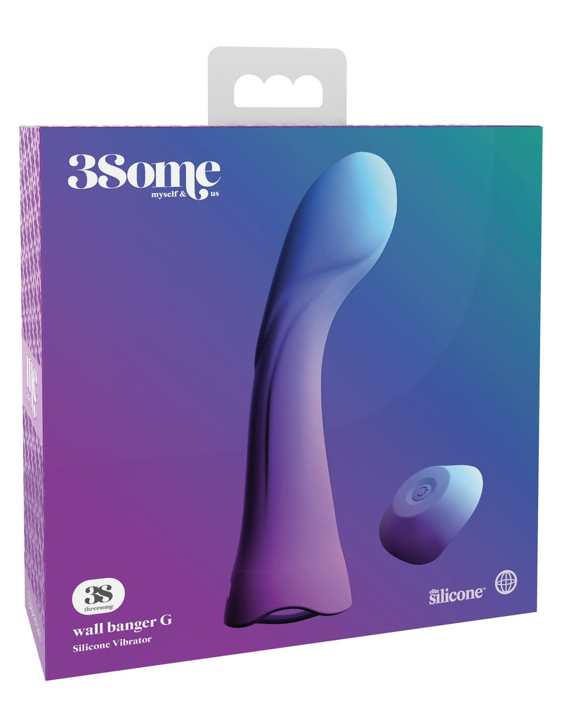 Packaging picture with image on package of 3Some Wall Banger G Silicone Vibrator