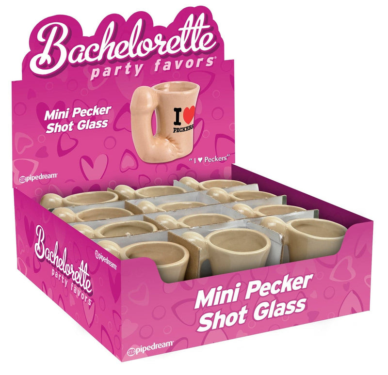 Picture of Bachelorette Party Favors Mini Pecker Shot Glass Display - Light 12 pcs